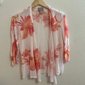 Chico’s light sweater with pink and orange flowers in a size 2.